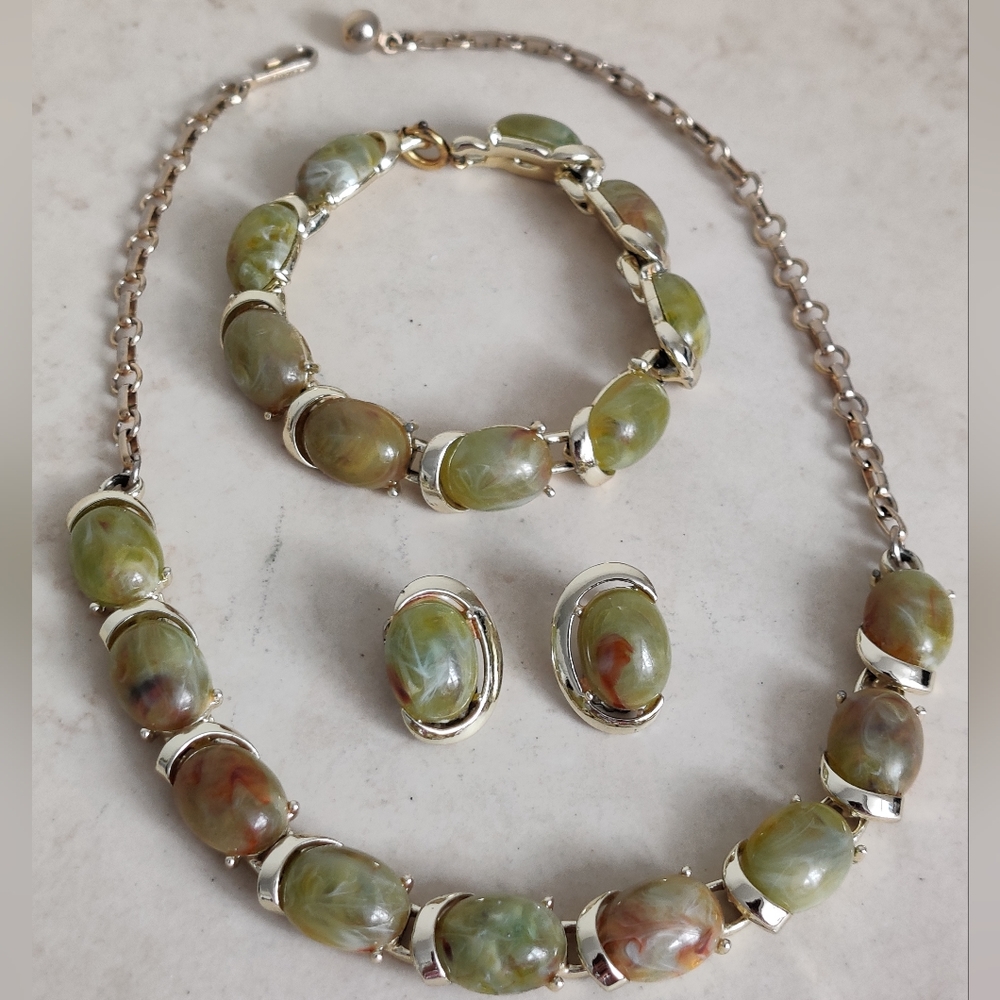 Vintage Coro Faux Jade Set